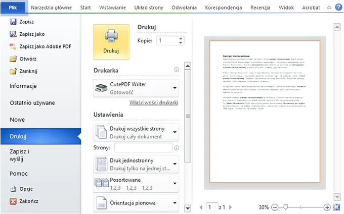 CutePDF Writer – drukuj PDF